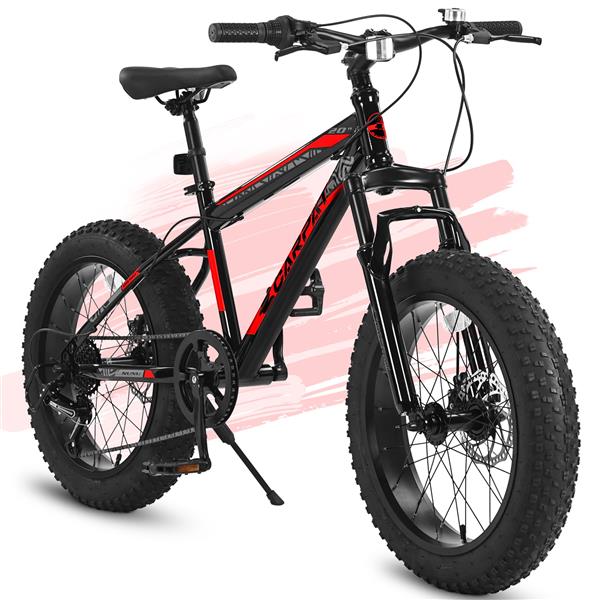 Kids Bike 20 Inch Wheels, 4" Wide Fat Tire Snow Mountain Bike Ages 8-12 Year Old, Steel Frame, 7 Speed Teenager Children Kids' Bicycles