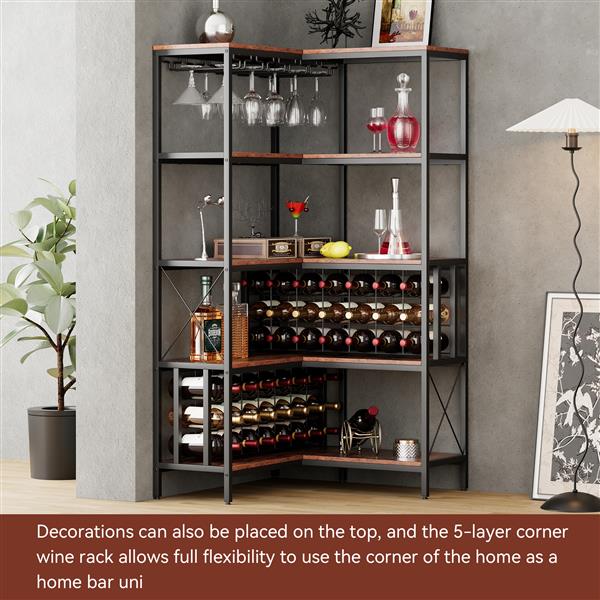 Corner Wine Rack Bar Cabinet Industrial  Floor Bar Cabinets for Liquor and Glasses Storage for Home Kitchen