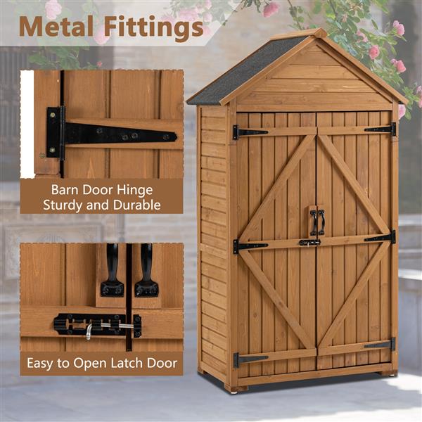 Outdoor Storage Cabinet, Garden Wood Tool Shed, Outside Wooden Shed Closet with Shelves and Latch for Yard 39.56"x 22.04"x 68.89"