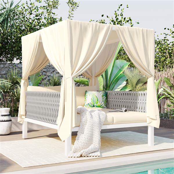 Outdoor Patio Sunbed with Curtains, High Comfort, Suitable for Multiple Scenarios