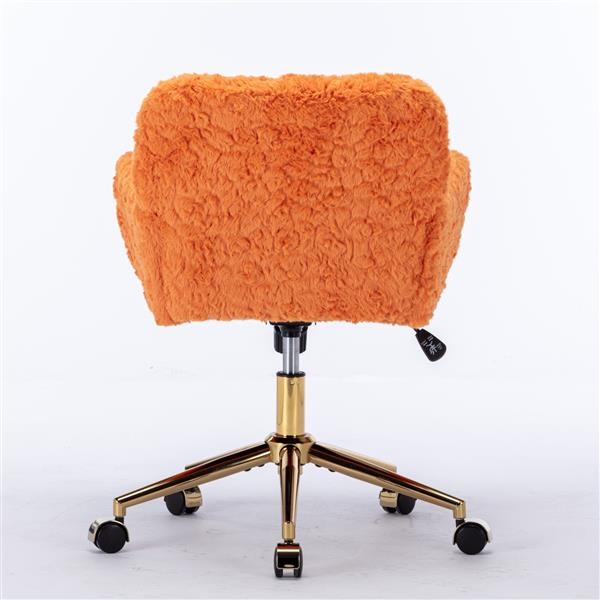 Furniture Office Chair,Artificial rabbit hair Home Office Chair with Golden Metal Base,Adjustable Desk Chair Swivel Office Chair,Vanity Chair(Orange)