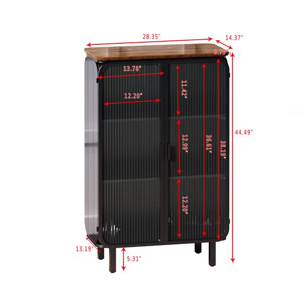 28.35"Glass Doors Modern Two-door Cabinet with Featuring Three-tier Storage,Unique Fir Cabinet Top,for Entryway,Living Room,Home Office,Dining Room