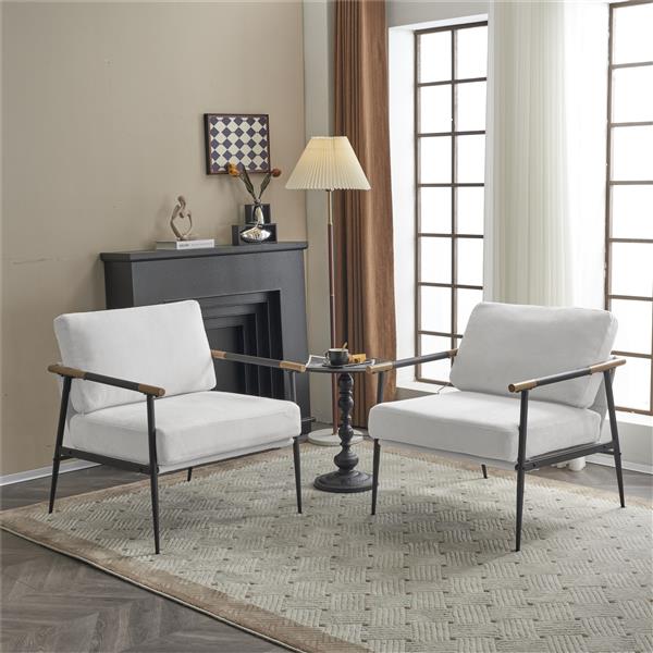 Modern Chic Accent Chair with Metal Frame , Upholstered Chenille Living Room Chair with Removable Seat and Back Cushion, Comfy Reading Chair for Bedroom, White