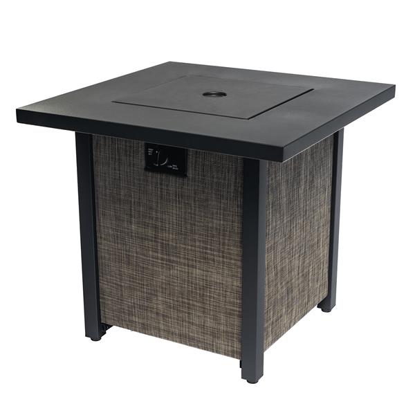 40000BTU Square Propane Fire Pit Table Steel Tabletop with Textilene Side Panel, Steel Lid and Rocks