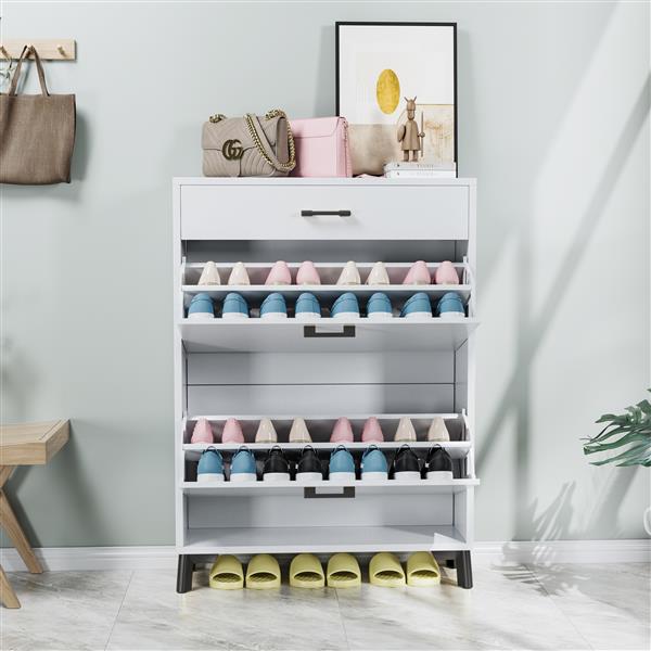 Shoe Storage Cabinet for Entryway, Free Standing Shoe Organizer with 2 Flip Drawers, Hidden Shoe Rack Storage Organizer for Doorway Hallway Closet, White