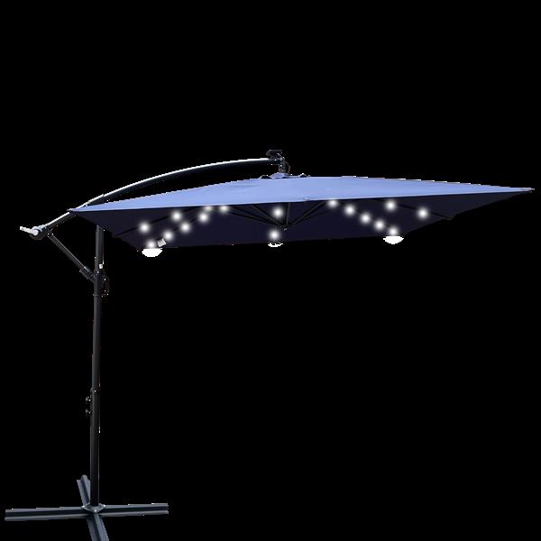 Square 2.5X2.5M Outdoor Patio Umbrella Solar Powered LED Lighted Sun Shade Market Waterproof 8 Ribs Umbrella with Crank and Cross Base for Garden Deck Backyard Pool Shade Outside Deck Swimming Pool