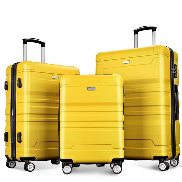 Luggage Sets New Model Expandable ABS Hardshell 3pcs Clearance Luggage Hardside Lightweight Durable Suitcase sets Spinner Wheels Suitcase with TSA Lock 20''24''28''(Yellow)