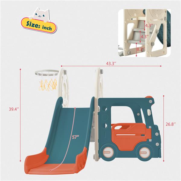 Kids Slide with Bus Play Structure,  Bus Toy with Slide for Toddlers, Bus Slide Set with Basketball Hoop