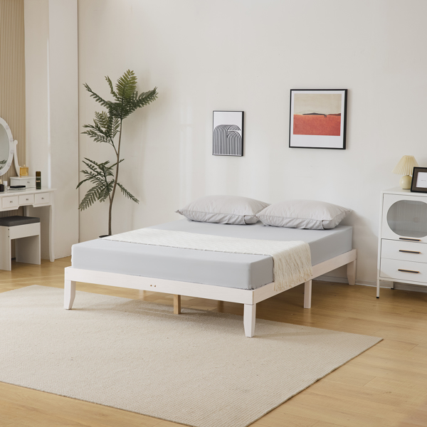 Basic bed frame Painted pine wood Washed white Full 189*136*30.5cm Wooden bed Single bed