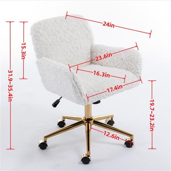 Furniture Office Chair,Artificial rabbit hair Home Office Chair with Golden Metal Base,Adjustable Desk Chair Swivel Office Chair,Vanity Chair(Gray)