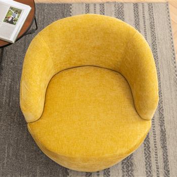 037-Chenille Fabric Swivel Accent Armchair Barrel Chair With Black Powder Coating Metal Ring,Yellow