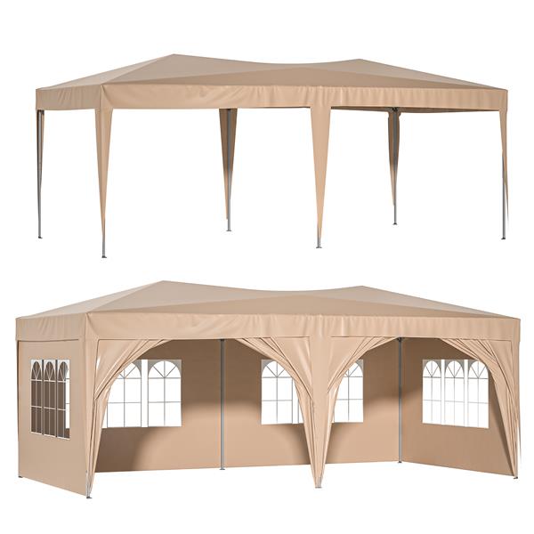 10'x20'Pop Up Canopy Outdoor Portable Party Folding Tent with 6 Removable Sidewalls + Carry Bag + 6pcs Weight Bag Beige