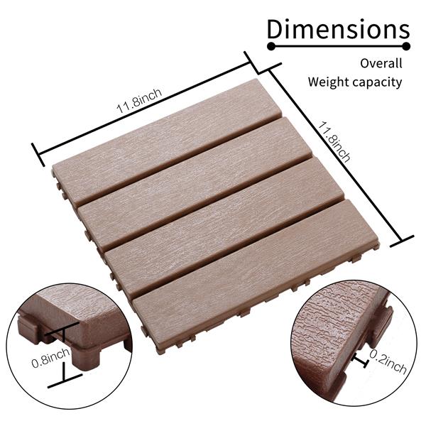 Plastic Interlocking Deck Tiles,44 Pack Patio Deck Tiles,11.8"x11.8" Square Waterproof Outdoor Floor All Weather Use, Patio Floor Decking Tiles for Porch Poolside Balcony Backyard (Dark Brown 44 pack)