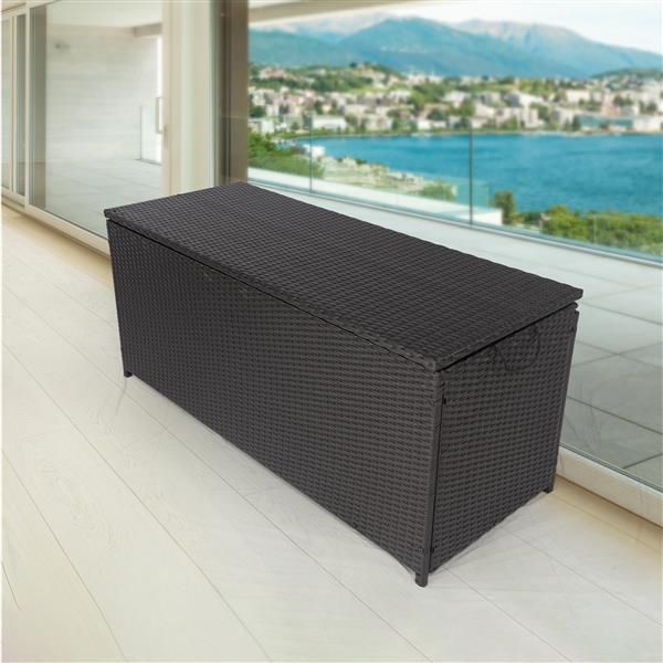 Outdoor Storage Box, 113 Gallon Wicker Patio Deck Boxes with Lid, Outdoor Cushion Storage Container Bin Chest for Kids Toys, Pillows, Towel Black