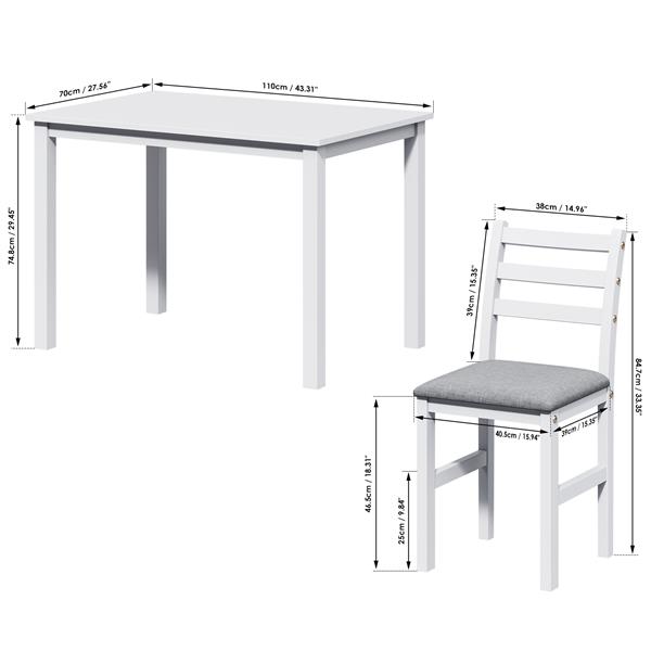 5PCS Stylish Dining Table Set 4 Upholstered Chairs with Ladder Back Design for Dining Room Kitchen Gray Cushion White