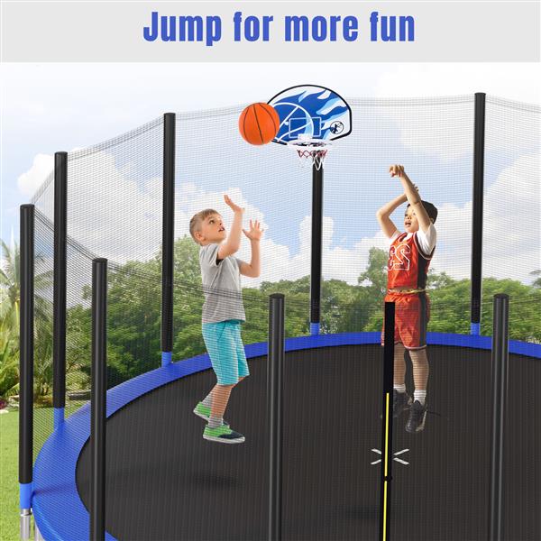 16FT Trampoline for Kids with Safety Enclosure Net, Basketball Hoop and Ladder, Easy Assembly Round Outdoor Recreational Trampoline