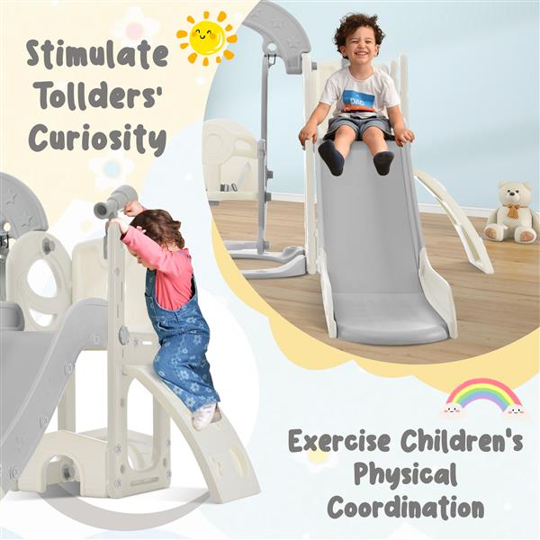 Toddler Slide and Swing Set 5 in 1, Kids Playground Climber Slide Playset with Telescope,  Combination for Babies Indoor & Outdoor