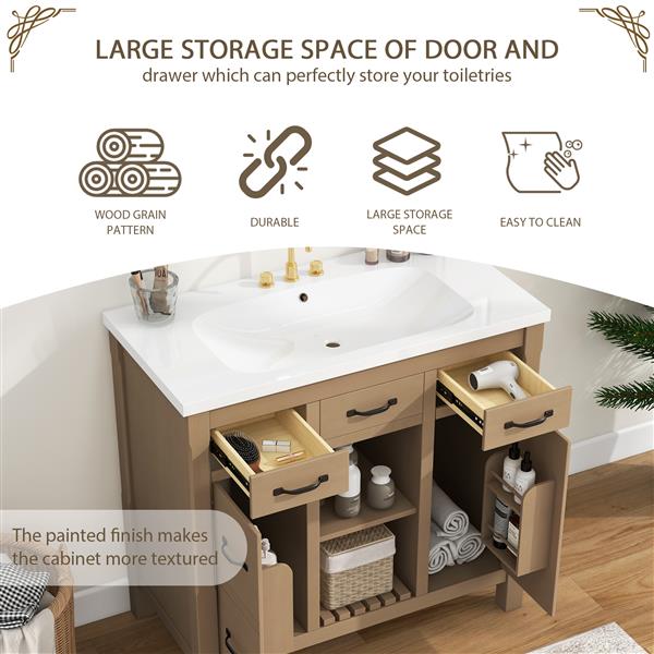 36''Bathroom Vanity with Undermount Sink,Modern Bathroom Storage Cabinet with 2 Drawers and 2 Cabinets,Solid Wood Frame Bathroom Cabinet