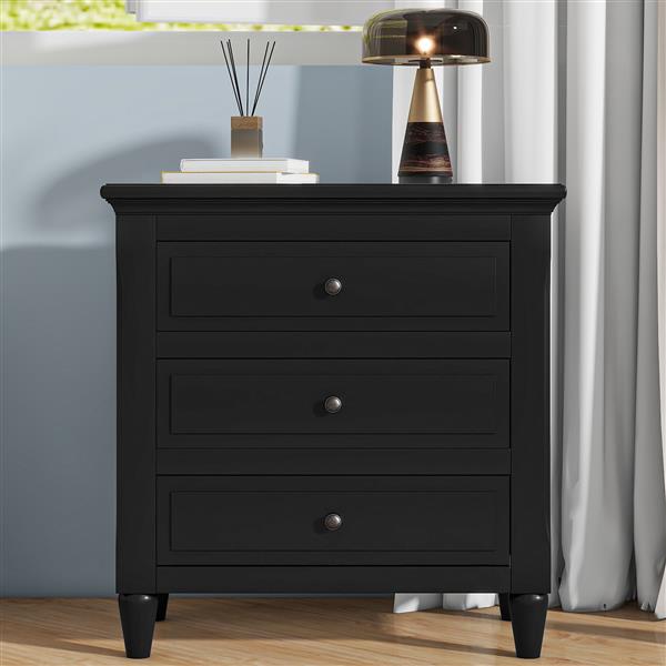 3-Drawer Nightstand Storage Wood Cabinet