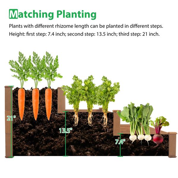 48.6 x 48.6 x 21in Raised Garden Bed Horticulture Outdoor Elevated Flower Box Tiered Garden Bed Wooden Vegetables  Brown