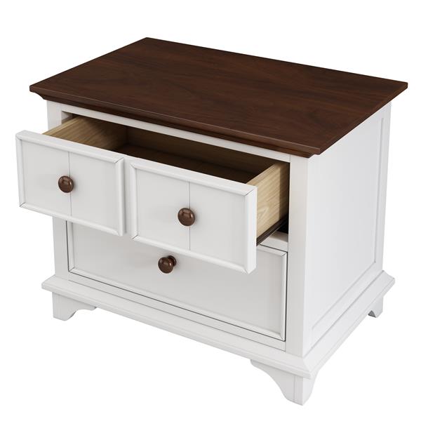 Two-Drawer Nightstand Kids Night Stand  End Side Table for Bedroom, Living Room, Kids' Room, White+Walnut