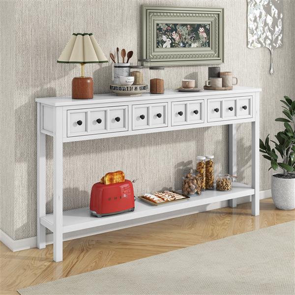 Rustic Entryway Console Table, 60" Long Sofa Table with two Different Size Drawers and Bottom Shelf for Storage (Antique White)