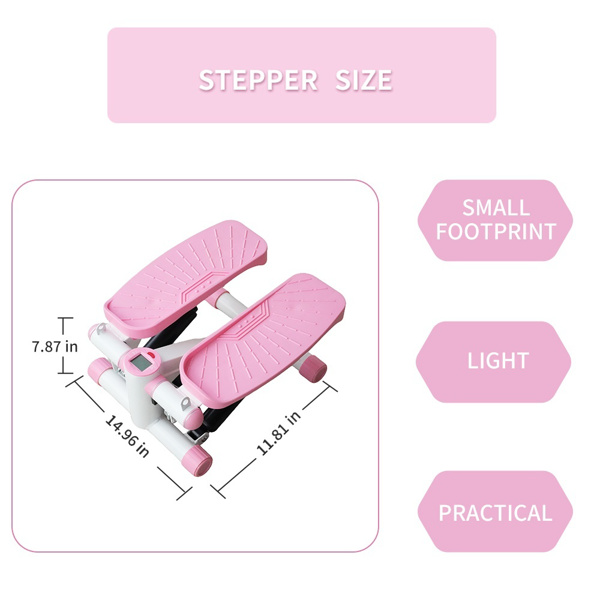 Mini Stepper with Resistance Band, Stair Stepping Fitness Exercise Home Workout Equipment for Full Body Workout,Step Machine with LCD Monitor(Pink)