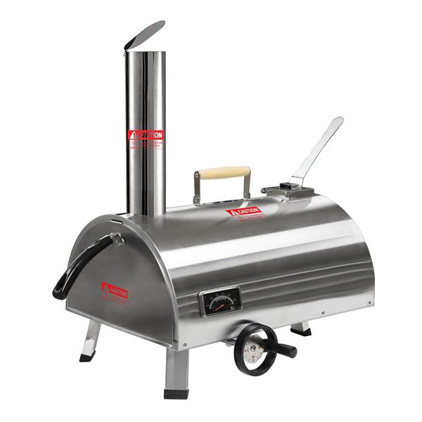 Silver Pizza Oven Outdoor 12" Semi-Automatic Rotatable Pizza Ovens Portable Stainless Steel Wood Fired Pizza Oven Pizza Maker with Built-in Thermometer Pizza Cutter Carry Bag