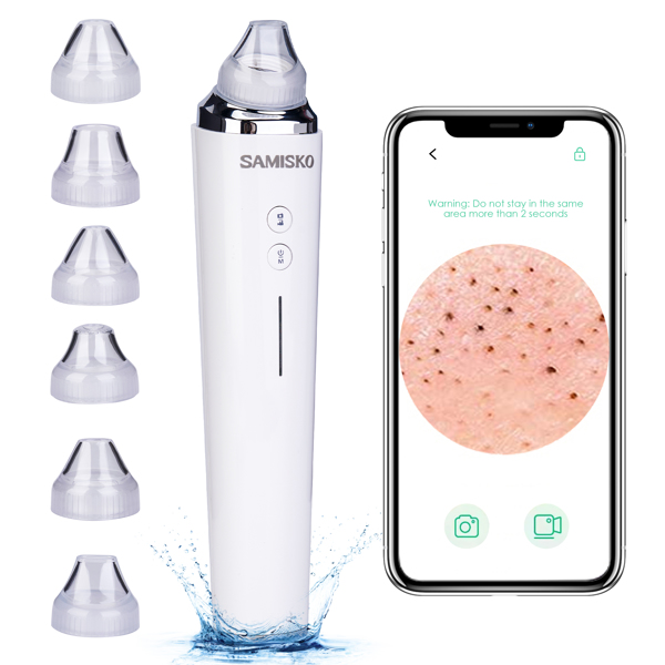 Vacuum Blackhead Remover with 6 Suction Heads, WIFI Visible Facial Pore Cleanser with HD Camera  USB Rechargeable Electric Black head Suction Tool(No Shipment on Weekends)