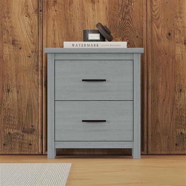 Vintage Two Drawer Wooden Nightstand, Simple and Generous, Large Storage Space,Light Gray