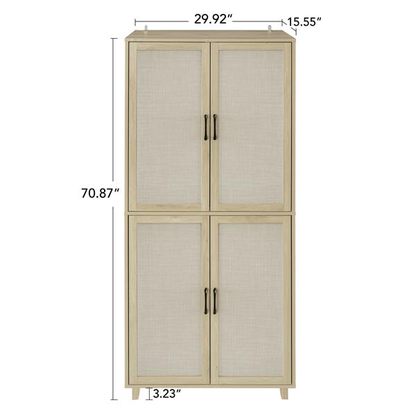 4 Door Cabinet, with 4 Adjustable Inner Shelves, Storage Cabinet