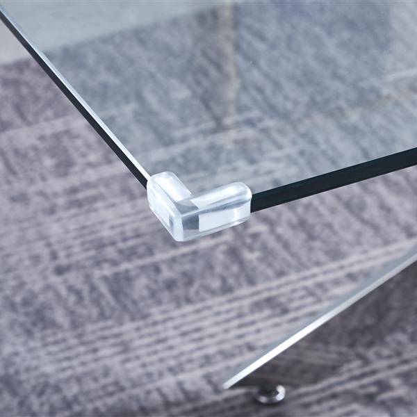 Modern Glass Table for Dining Room/Kitchen, 0.39" Thick Tempered Glass Top, Chrome Stainless Steel Base