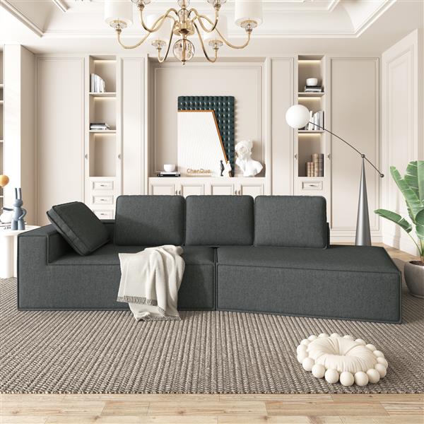 125" Stylish Chaise Lounge Modern Indoor Lounge Sofa Sleeper Sofa with Clean Lines for Living Room, Grey