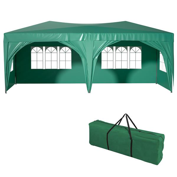 10'x20'  Pop Up Canopy Outdoor Portable Party Folding Tent with 6 Removable Sidewalls + Carry Bag + 6pcs Weight Bag Green