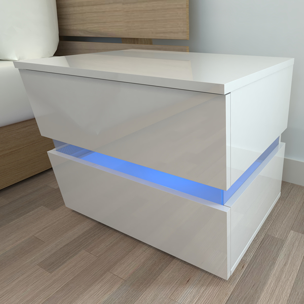 RGB LED Double Side Cabinet Bedside Table White