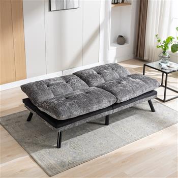 Convertible Sofa Bed  Loveseat Futon Bed Breathable Adjustable Lounge Couch with Metal Legs,Futon Sets for Compact Living Space  Chenille-Grey