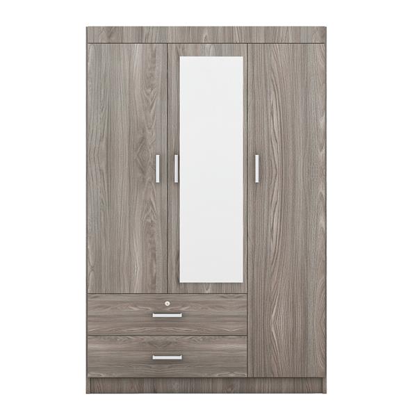 3-Door Mirror Wardrobe with shelves, Gray