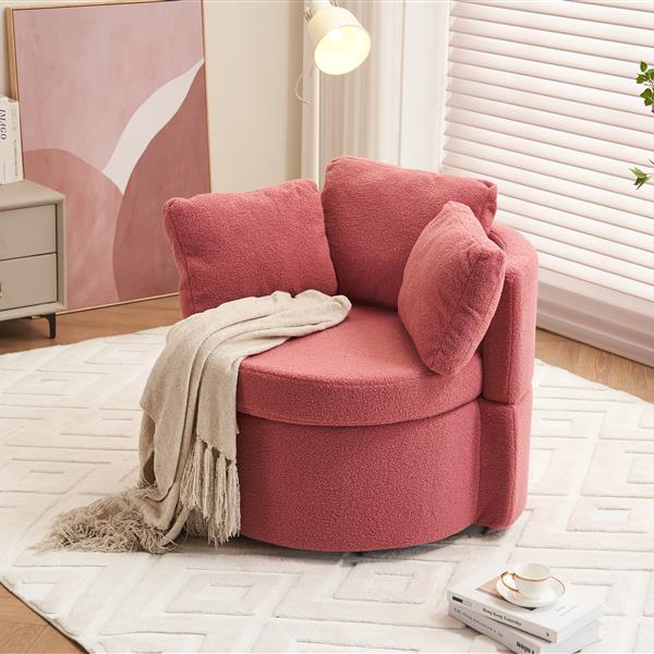 Fabric Swivel And Storage Chair With Back Cushion For Living Room,Dark Pink