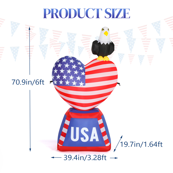 6ft Love Heart and Bald Eagle Independence Day Blow Up Lighted Decoration With 3Led Light