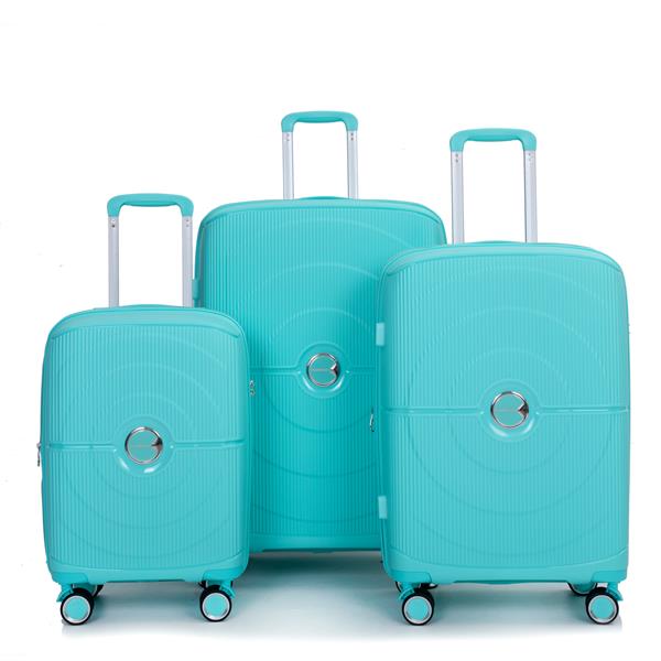 Expandable Hardshell Suitcase Double Spinner Wheels PP Luggage Sets Lightweight Durable Suitcase with TSA Lock,3-Piece Set (20/24/28) , Lake Blue