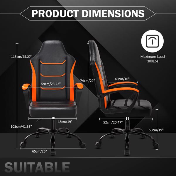 Video Game Chairs,  Computer Gaming Chair with Breathable PU Leather, Height Adjustable Computer Chair, Racing E-Sport Gamer Chair for Adults and Teenagers, Orange