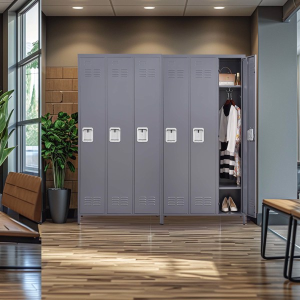 3 Door 72"H Metal Lockers With Lock for Employees,Storage Locker Cabinet for Home Gym Office School Garage,Gray 