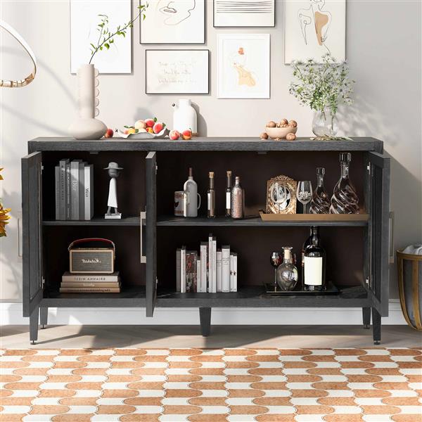 Wood Storage Cabinet with Three tempered glass doors and Adjustable Shelf,Suitable for living room, study and entrance