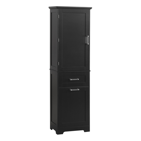 Tall Bathroom Storage Cabinet,  Storage Cabinet with Two Different Size Drawers and Adjustable Shelf, MDF Board with Painted Finish, Black