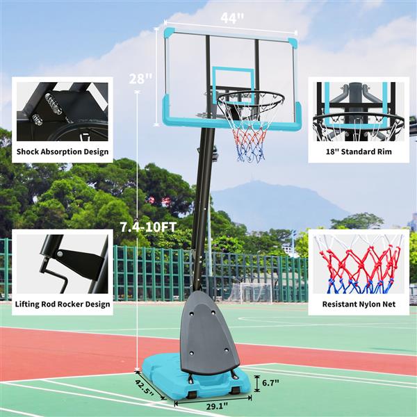 Use for Outdoor Height Adjustable 7.5 to 10ft Basketball Hoop 44 Inch Backboard Portable Basketball Goal System with Stable Base and Wheels