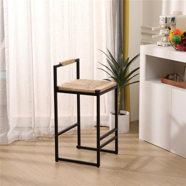 Set of 2 Bar Stools with Back  Paper Rope Woven Counter Height Dining Chairs for Kitchen, Home (Paper Rope with Back)