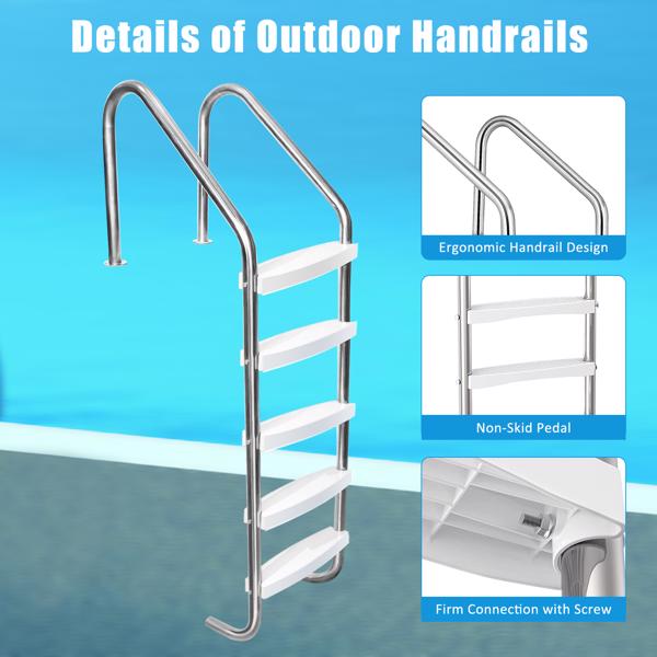 5 Step Swimming Pool Ladder, Stainless Steel Pool Steps for Inground Pools, Pool Stairs with Anti-Slip Plastic Pads, Easy to Assembly and Climb (InGround 5 Step Ladder)