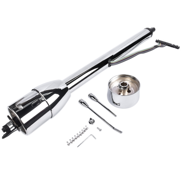 30" Chrome Tilt Street Rod Floor Shift Steering Column with Wheel Adapter No Key