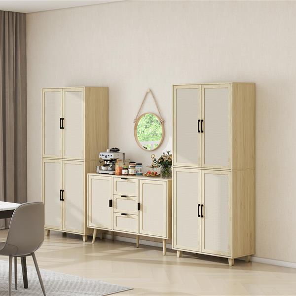 4 Door Cabinet, with 4 Adjustable Inner Shelves, Storage Cabinet