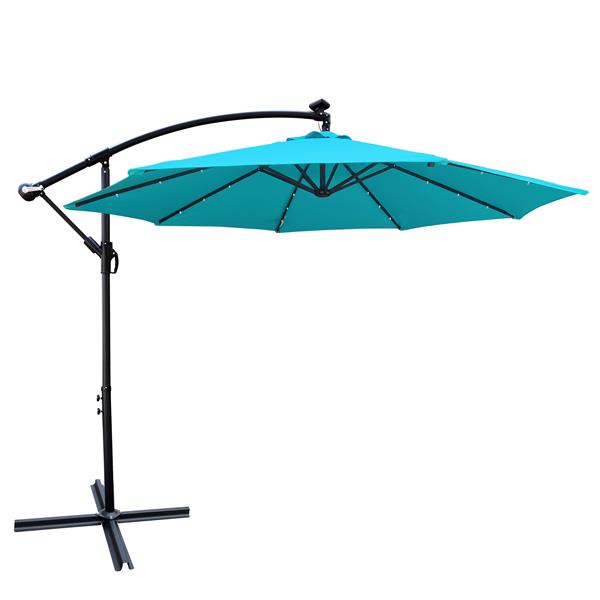 10 ft Outdoor Patio Umbrella Solar Powered LED Lighted Sun Shade Market Waterproof 8 Ribs Umbrella with Crank and Cross Base for Garden Deck Backyard Pool Shade Outside Deck Swimming Pool